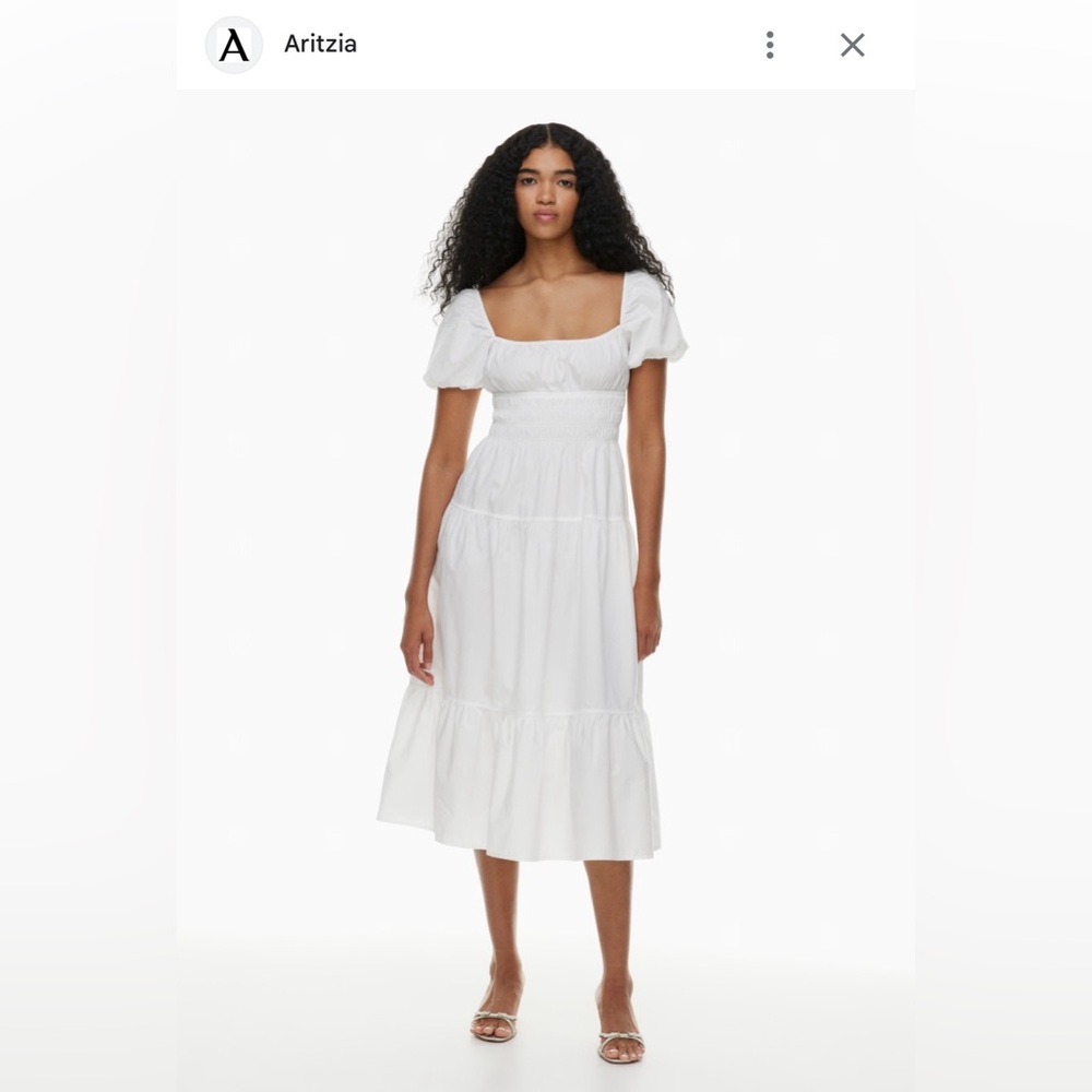 Aritzia White Midi Puff-Sleeve Tiered Dress